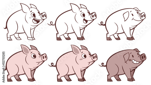 "Set of a Pig: Farm Animals Collection Vector"