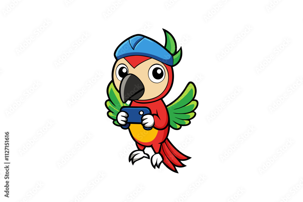 Fototapeta premium A cute colorful macaw with a game controller vector art illustration