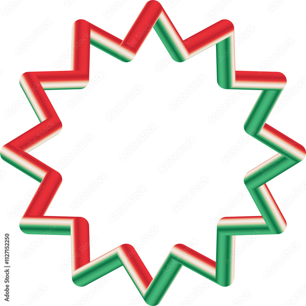 Decoration Abstract 3D Candy Cane Shocking Zigzag Star Shape Spike Bubble Line Art Design in Red, Green Color Decoration Abstract 3D Candy Cane Shocking Zigzag Star Shape Spike Bubble Line Art Design in Red, Green Color