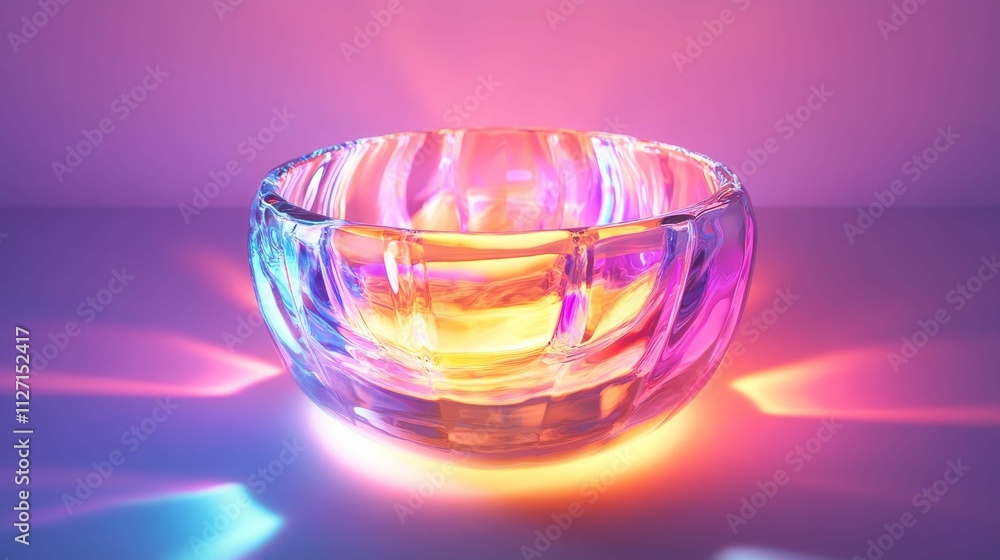 Empty glass bowl, vibrant color, glowing light. Empty glass bowl, vibrant color, glowing light.