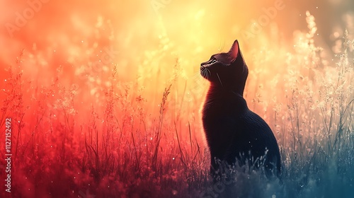 Abstract cat silhouette in a whimsical gradient environment