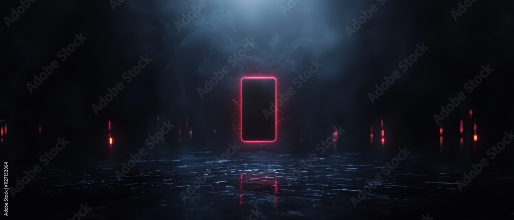Fototapeta premium Digital art piece that appears to be a futuristic or sci-fi scene. the background is dark and the floor is made up of small squares and lines, creating a grid-like pattern.