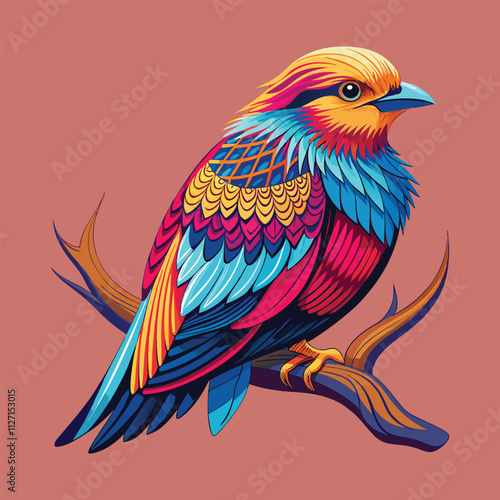 Vibrant Exotic Bird on a Branch: A Stunning Illustration 