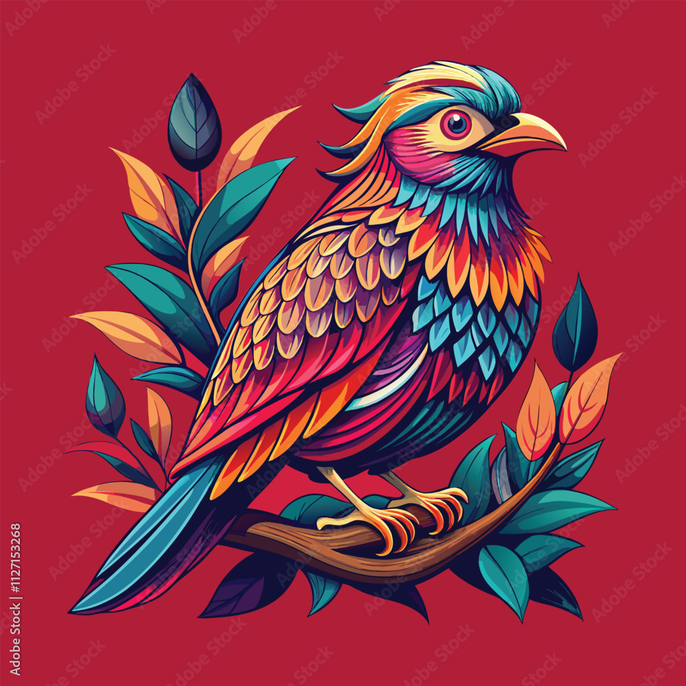 Obraz premium Vibrant Exotic Bird on a Branch: A Stunning Illustration 