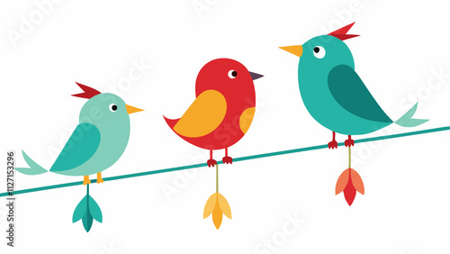 "Minimalist Vector of Birds Perched on a Wire with White Background"