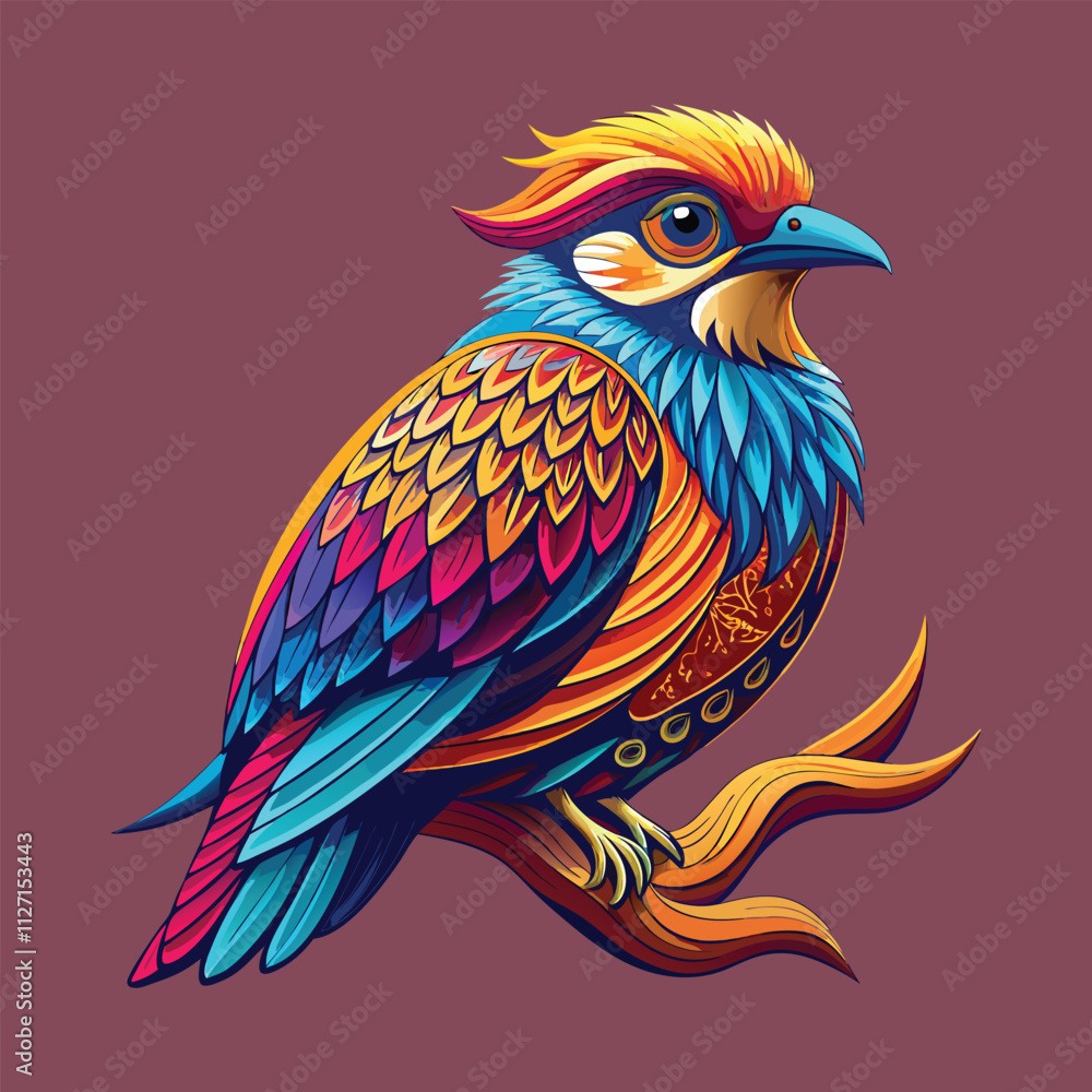 Obraz premium Vibrant Exotic Bird on a Branch: A Stunning Illustration 