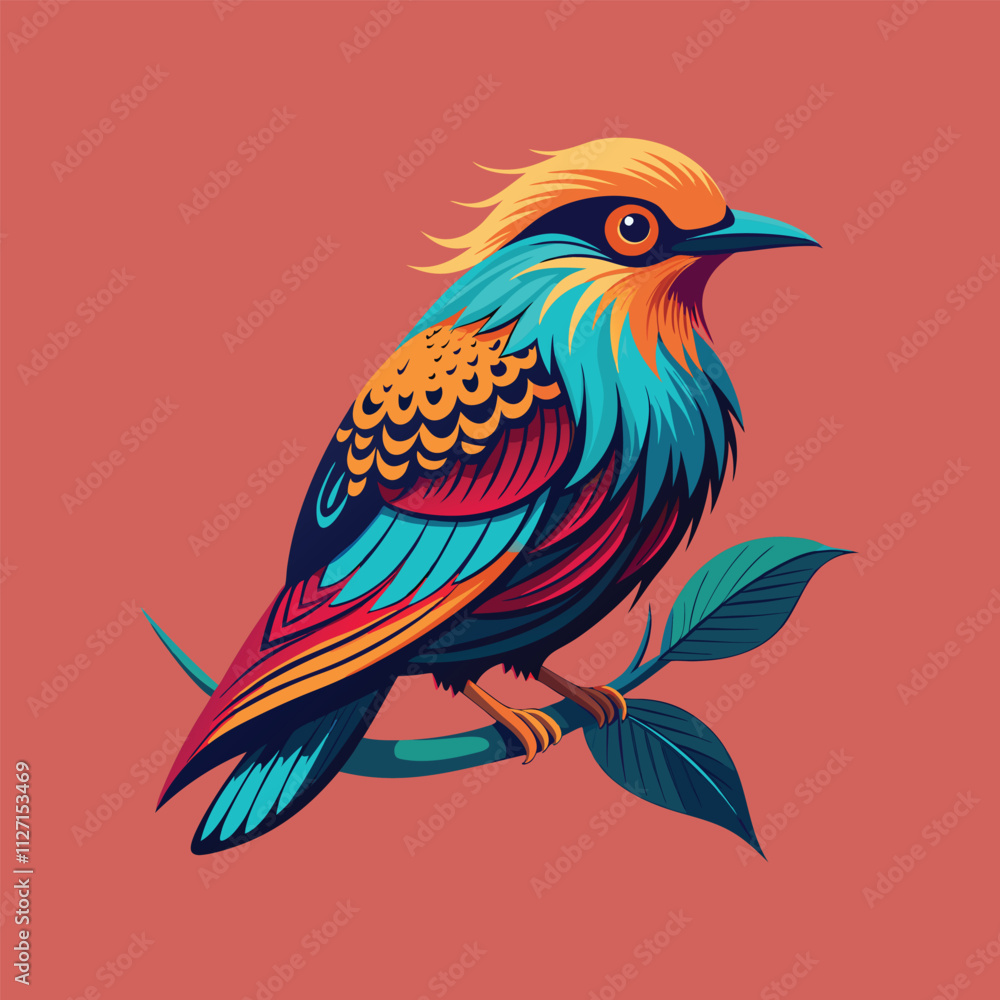 Fototapeta premium Vibrant Exotic Bird on a Branch: A Stunning Illustration 