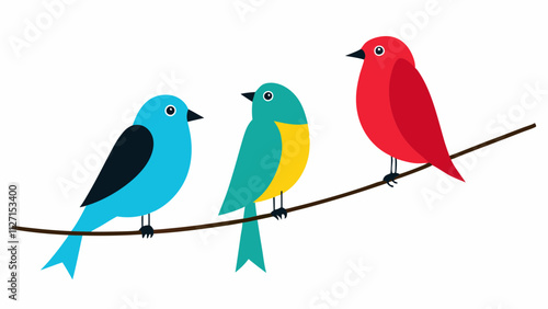 "Minimalist Vector of Birds Perched on a Wire with White Background"