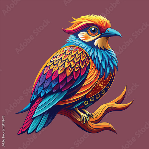 Vibrant Exotic Bird on a Branch: A Stunning Illustration 