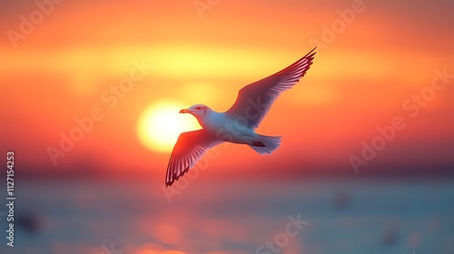 Bird silhouette flying across a soft pastel gradient sky