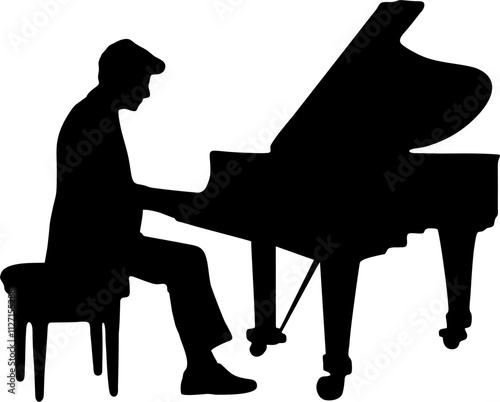 silhouette of a person playing the piano