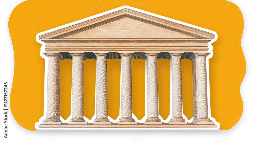 Obraz premium Classical Architecture Design Featuring Iconic Temple Structure with Pillars on Vibrant Background for Educational or Creative Use in Various Projects