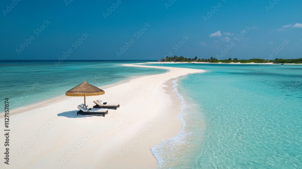 Fototapeta premium Serene Island Beach Escape: Pristine White Sand and Turquoise Waters