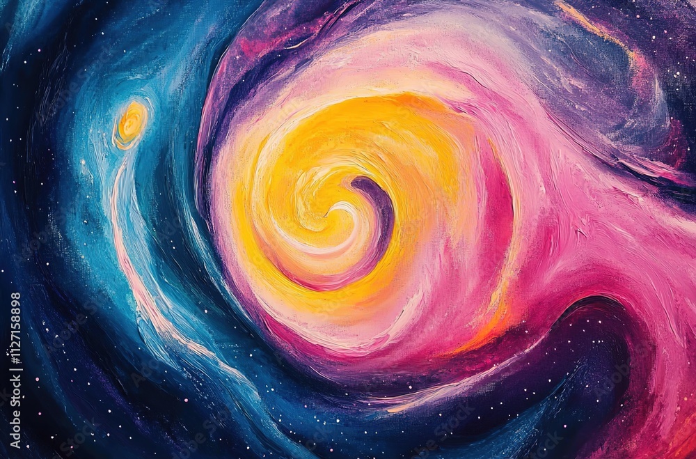 A close-up of an abstract painting with swirling patterns in vibrant colors A close-up of an abstract painting with swirling patterns in vibrant colors