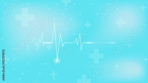 Heart pulse or hearbeat with medical cross. Cardiogram for medical background design