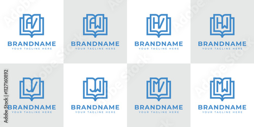 Letters AV AW HV HW JV JW MV MW Book Logo, symbolizing knowledge, education, and growth