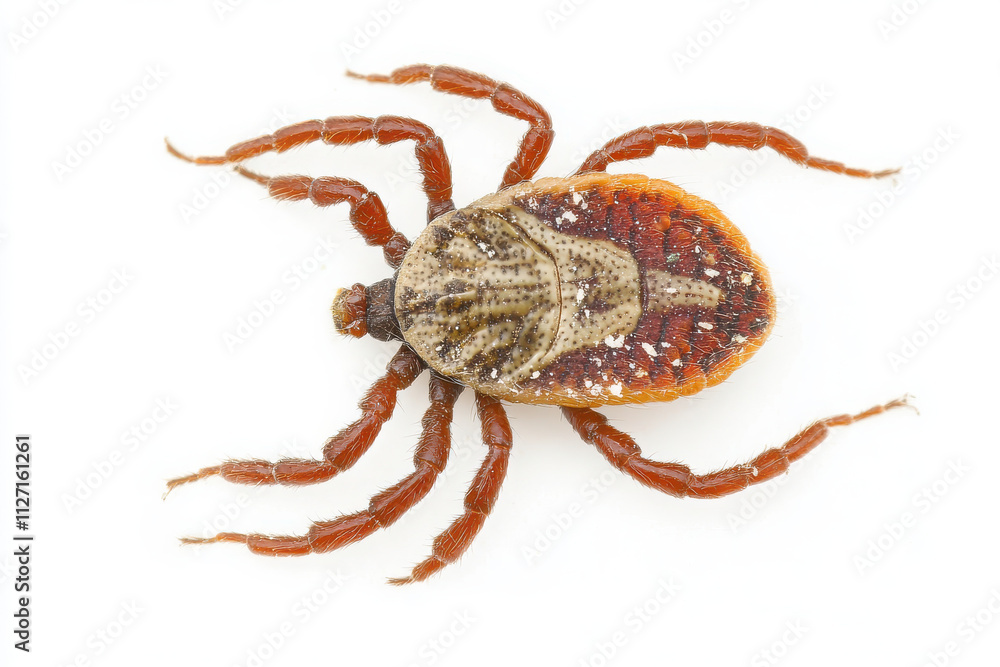 A close-up image of a tick showcasing its detailed anatomy and coloration. A close-up image of a tick showcasing its detailed anatomy and coloration.
