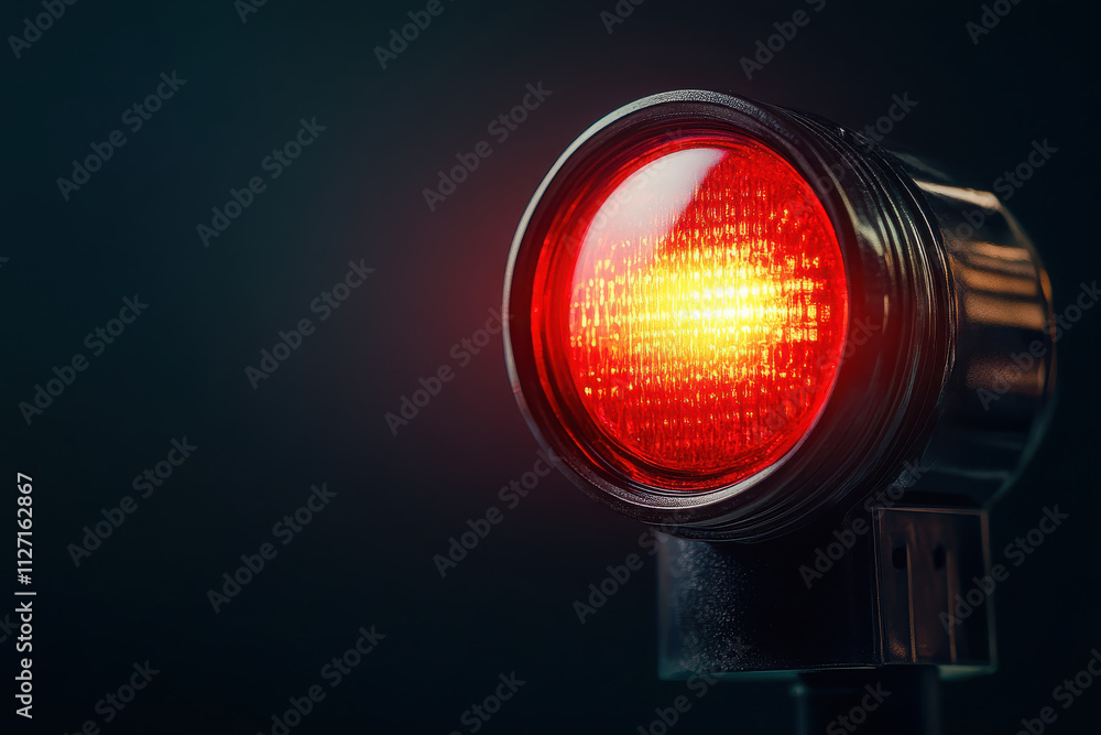 A close-up of a red warning light, glowing against a dark background. A close-up of a red warning light, glowing against a dark background.