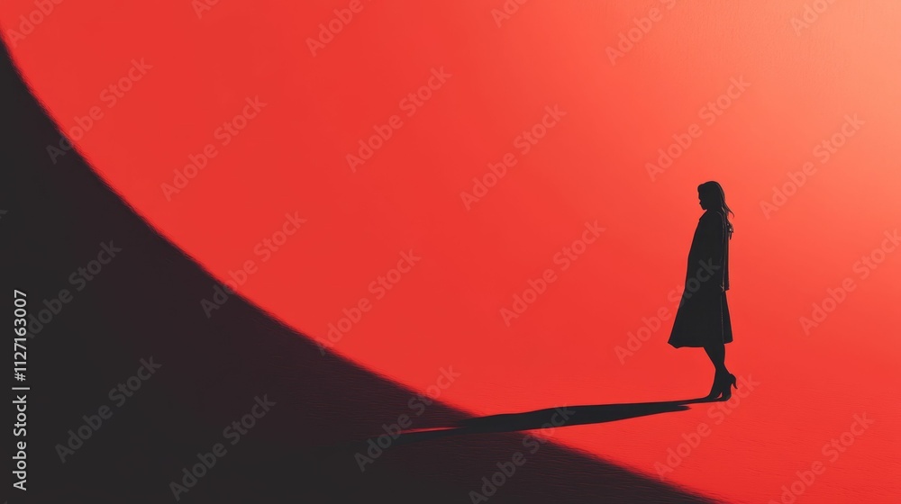 Silhouette, red background, woman, dress, heels. Silhouette, red background, woman, dress, heels.