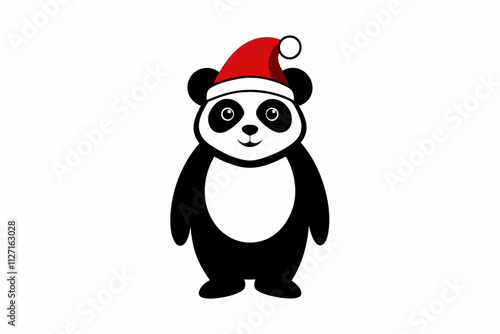 Christmas Panda in Tall Hat Silhouette Icon, a panda wearing christmas tall hat icon silhouette on white background .Christmas panda icon, panda silhouette art.