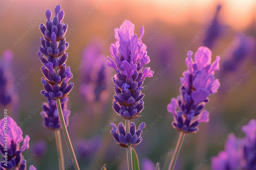 Obraz premium A close-up of vibrant lavender flowers in soft evening light.