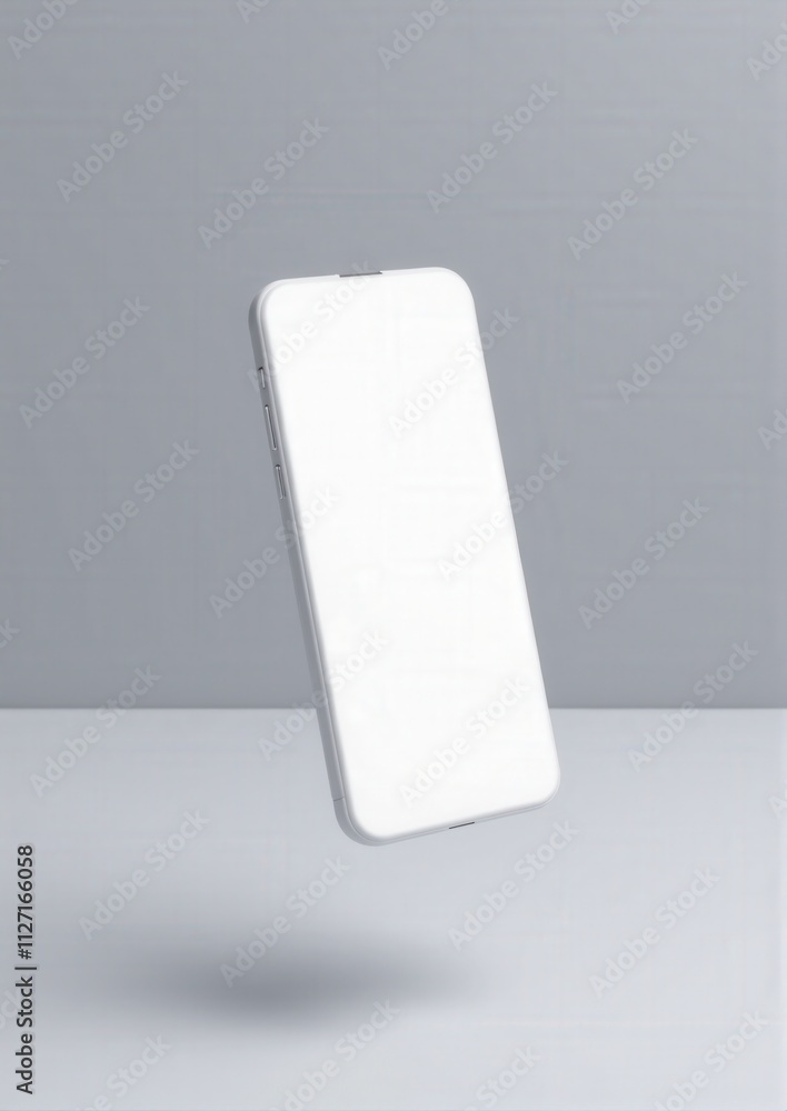 Floating smartphone mockup with a modern design, blank screen, and soft lighting, set in a clean, minimalistic environment. Floating smartphone mockup with a modern design, blank screen, and soft lighting, set in a clean, minimalistic environment.