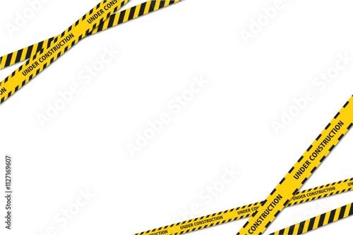 Set of yellow and black caution warning banner tape hanging for industrial safety, road, under construction, maintenance and hazard areas. vector illustration with a transparent background