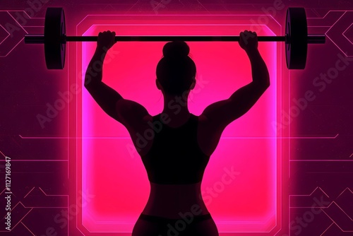 Silhouette of a woman lifting weights against a vibrant pink background.