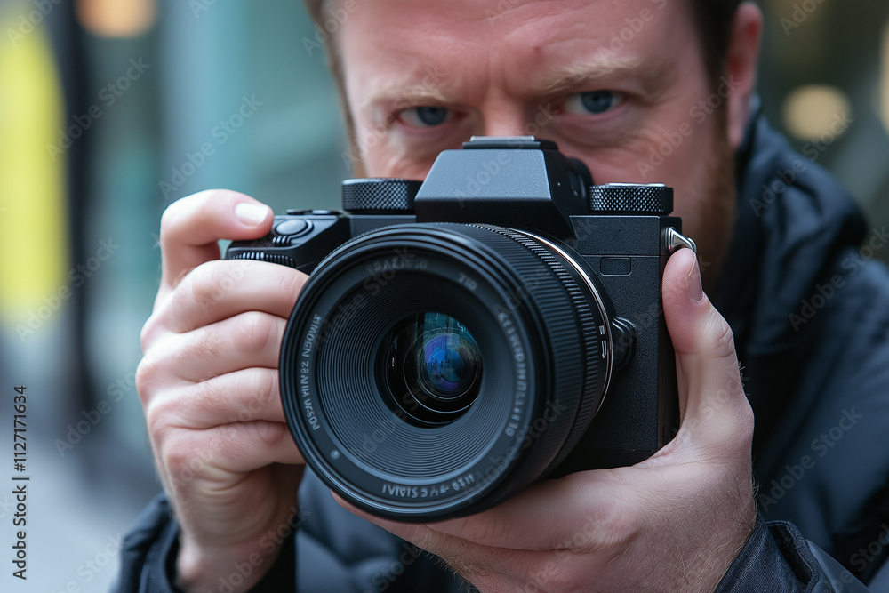 Fototapeta premium A professional photographer is holding a camera to prepare to take a picture.