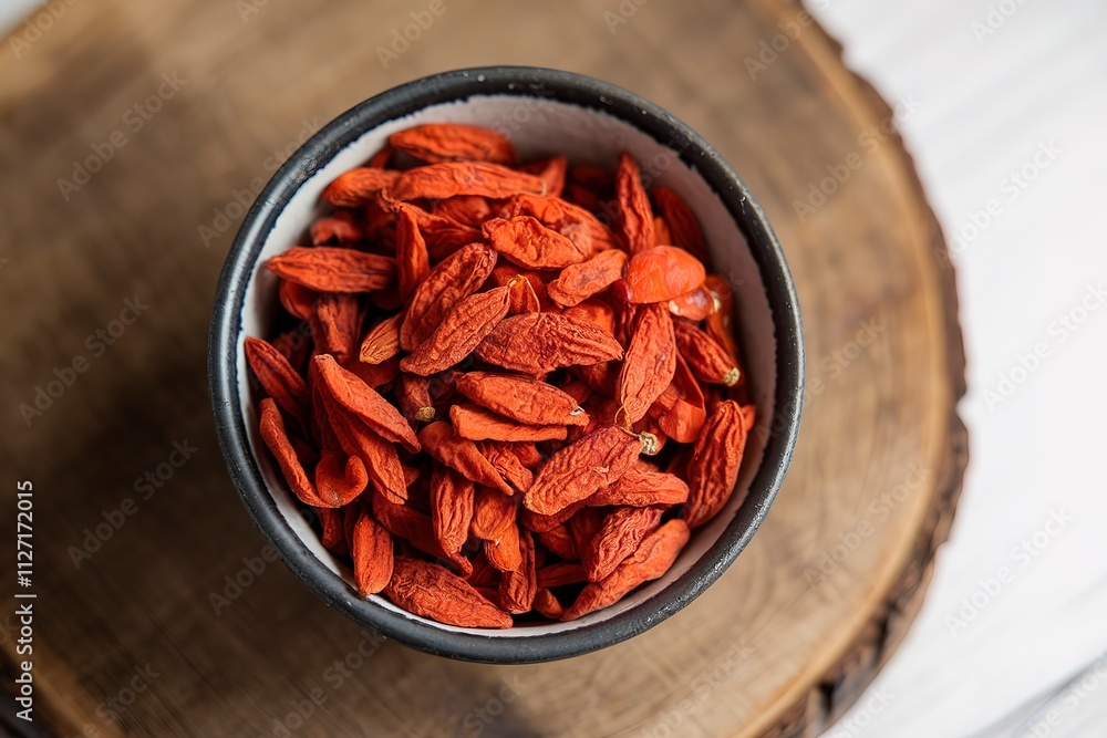 A top view shot of a bowl of goji berries A top view shot of a bowl of goji berries