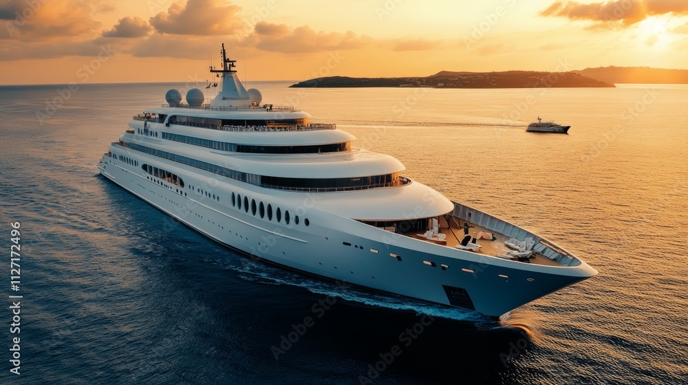 Luxury yacht sailing at sunset, ocean view. Luxury yacht sailing at sunset, ocean view.