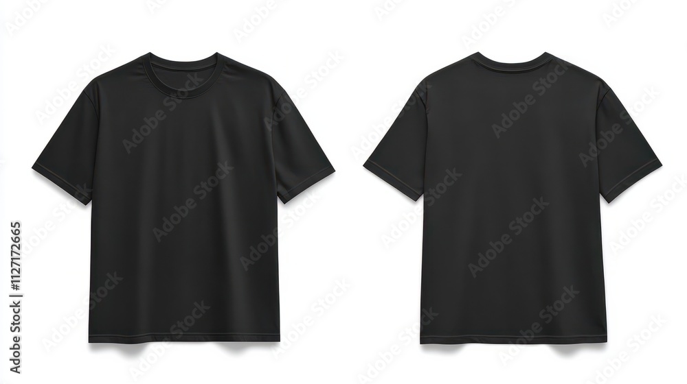 Blank T Shirt color black template front and back view on white background Blank T Shirt color black template front and back view on white background