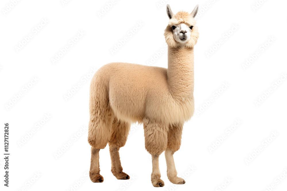 Fototapeta premium Funny lama in full height isolated on transparent background.