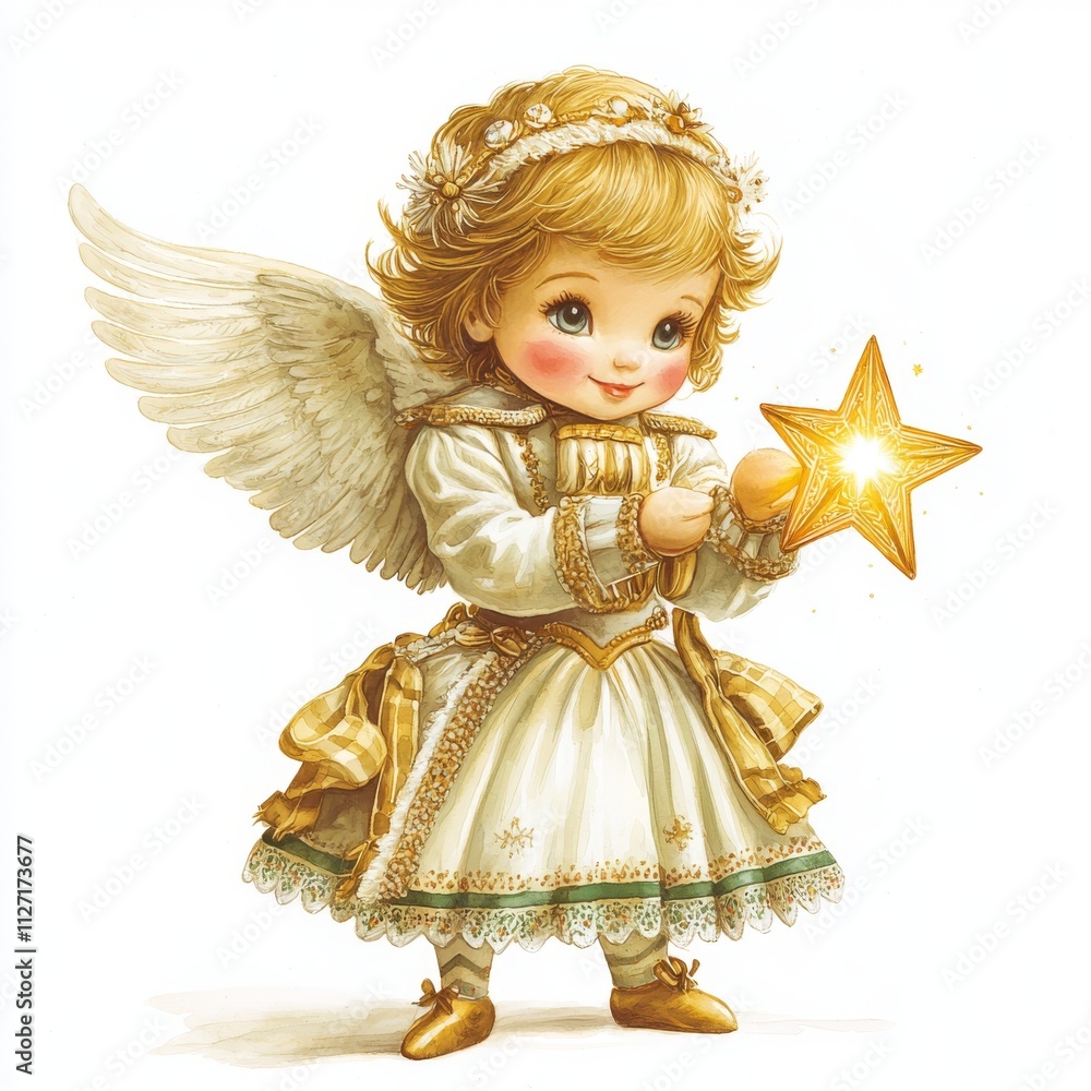 Fototapeta premium Charming Angel with Star in Soft Watercolor Style