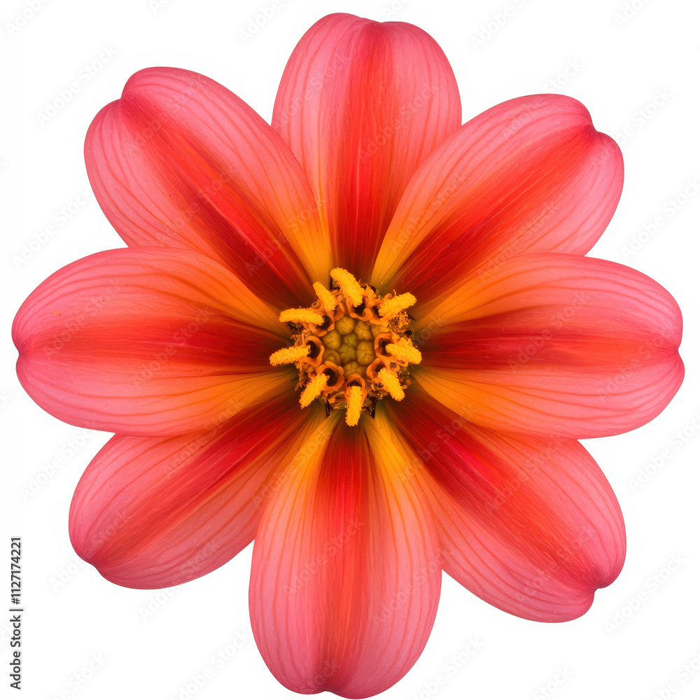 Fototapeta premium Vibrant pink flower with orange and yellow accents, showcasing delicate petals and intricate details. stunning representation of nature beauty and color