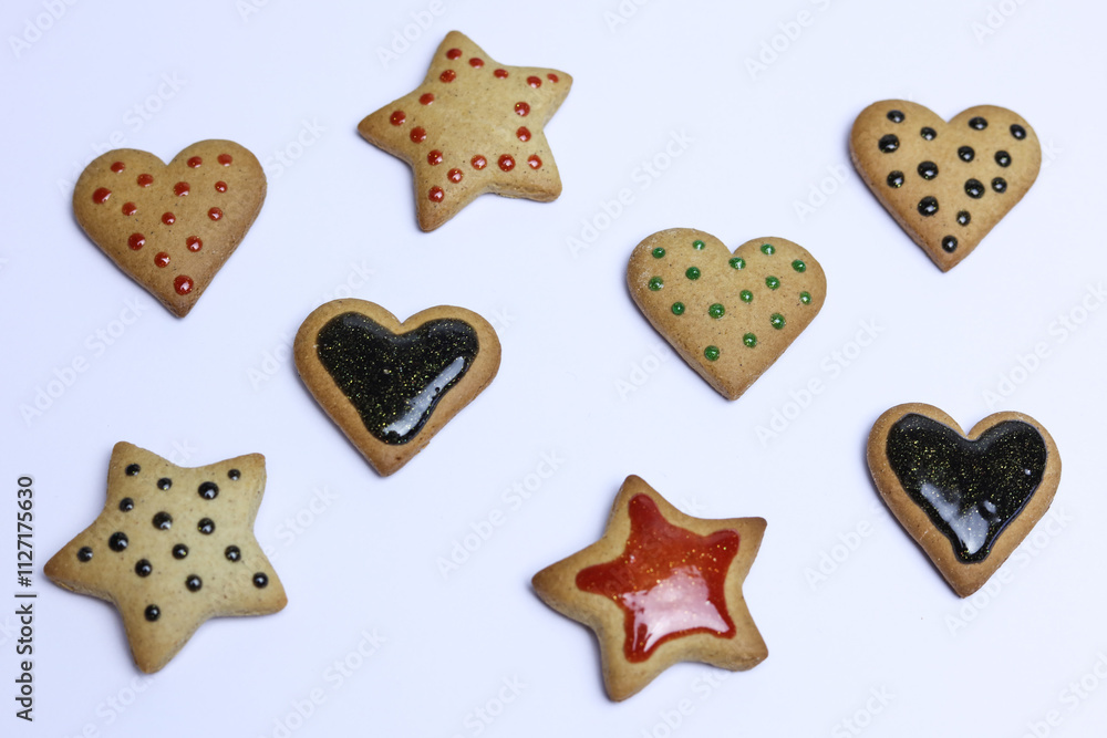 Gingerbread cookies on a white background. Christmas and New Year. Gingerbread cookies on a white background. Christmas and New Year.