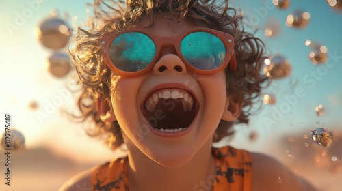 Cheerful kid having fun looking excited during recreation time