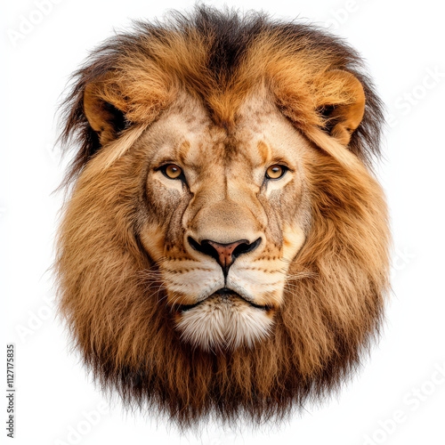 Majestic lion portrait with detailed mane and intense gaze, showcasing beauty of wildlife. This powerful animal symbolizes strength and courage