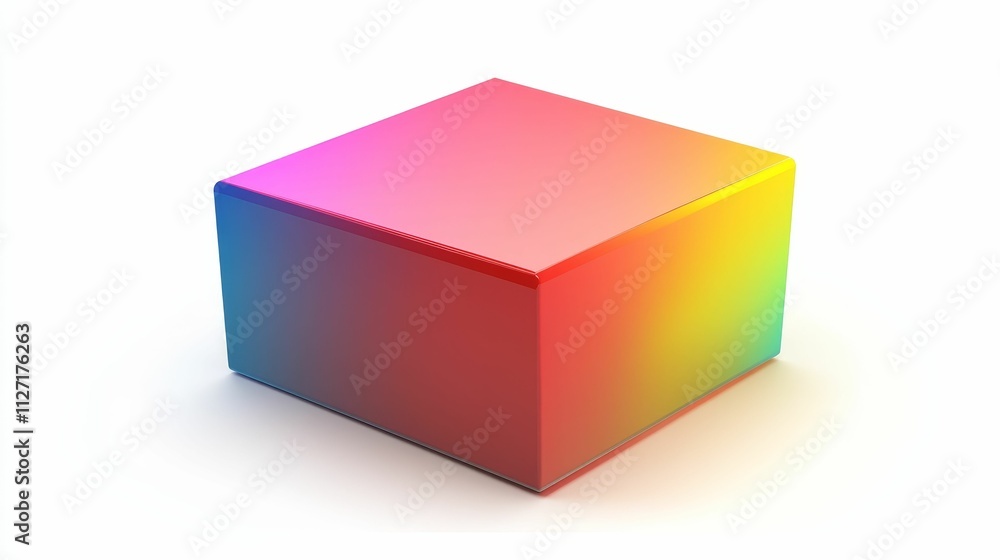 Glossy cube; rainbow gradient; white background. Glossy cube; rainbow gradient; white background.