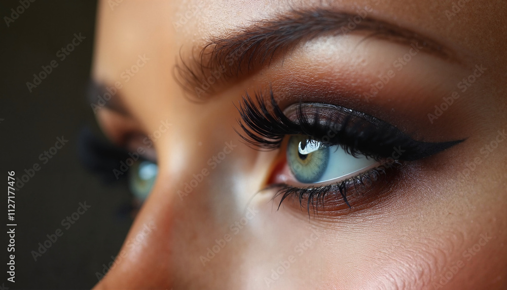 Fototapeta premium Close-Up of Woman's Eye with Dramatic Eyeliner and Long Lashes