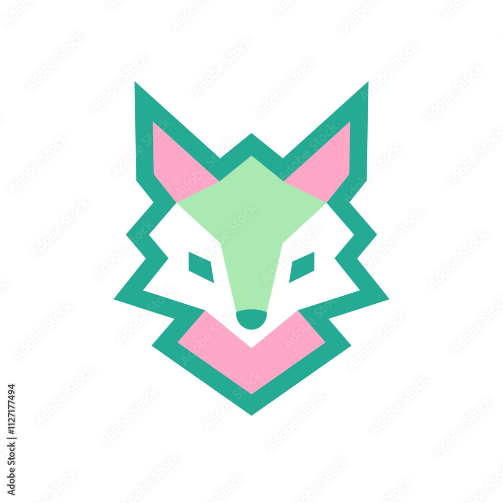 Geometric Fox Logo With Green And Pink Color Scheme Geometric Fox Logo With Green And Pink Color Scheme