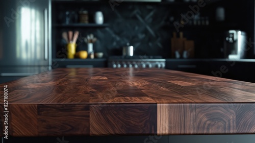 Wallpaper Mural Dark, Walnut Butcher Block Kitchen Countertop - Deep Brown Wood Tones and Prominent Grain Patterns - Interior Design Mood Board Inspo. Torontodigital.ca