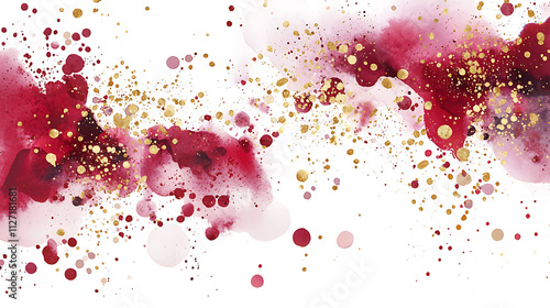 Abstract watercolor background with red and gold splashes. 