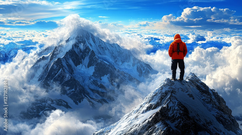 mountaineer standing on the top of a snow-capped mountain