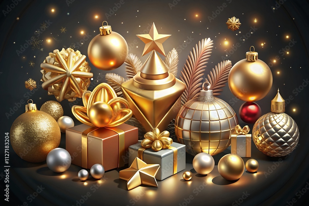christmas background with golden balls Christmas Sticker Set christmas background with golden balls Christmas Sticker Set