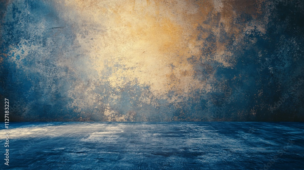 Textured Wall Background With Blue And Gold Tones Textured Wall Background With Blue And Gold Tones