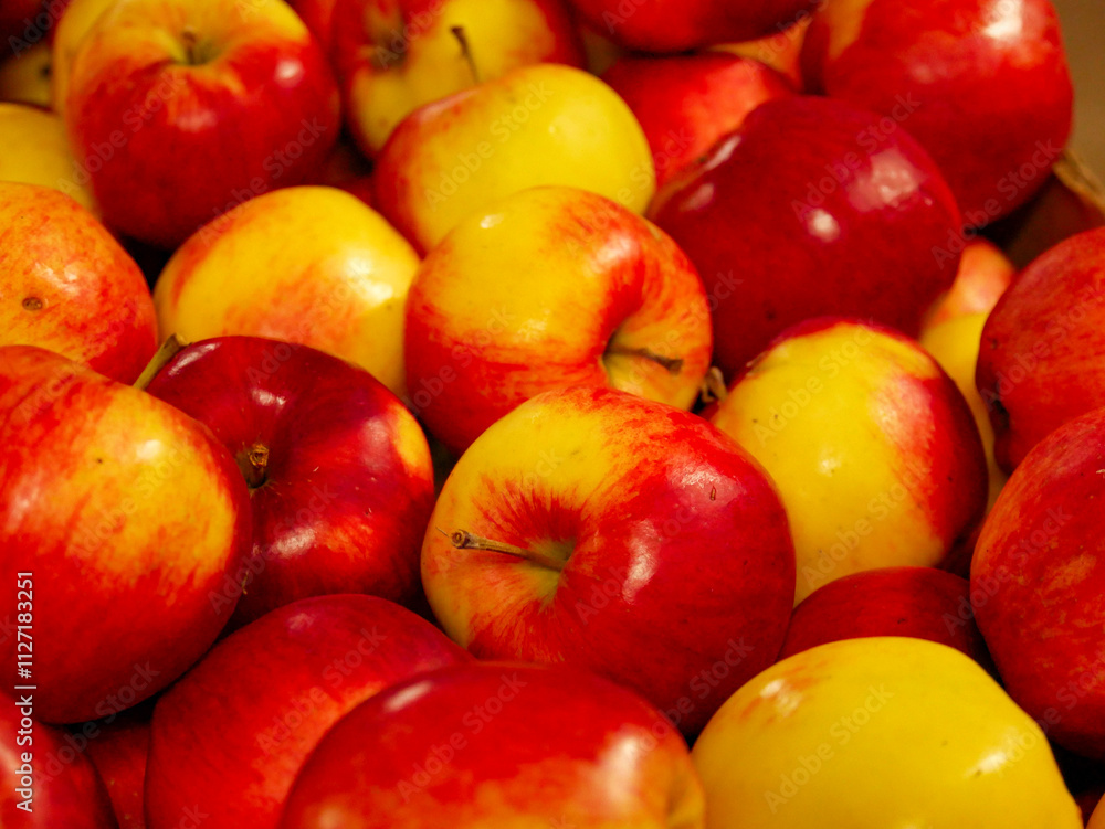 Close-up of beautiful yellow and red apples. Glossy apples. Close-up of beautiful yellow and red apples. Glossy apples.