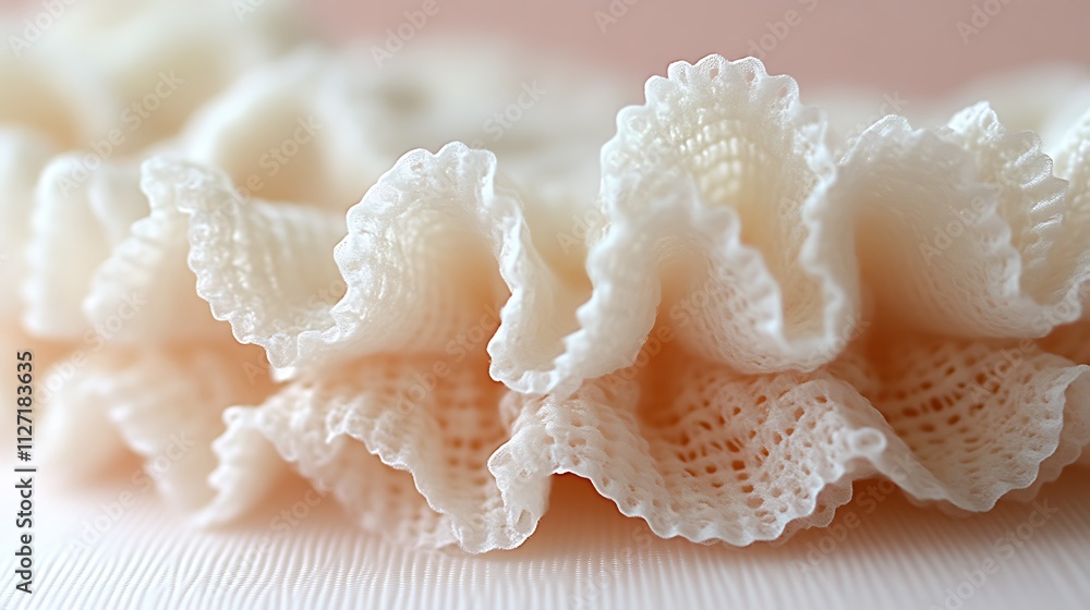 Delicate Cream Lace Ruffles Soft Texture Fabric Delicate Cream Lace Ruffles Soft Texture Fabric