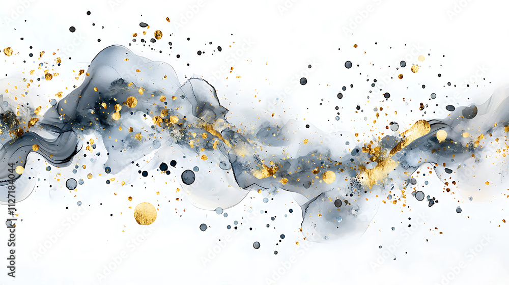 Obraz premium Abstract black and gold watercolor splash on white background. Ink in water.