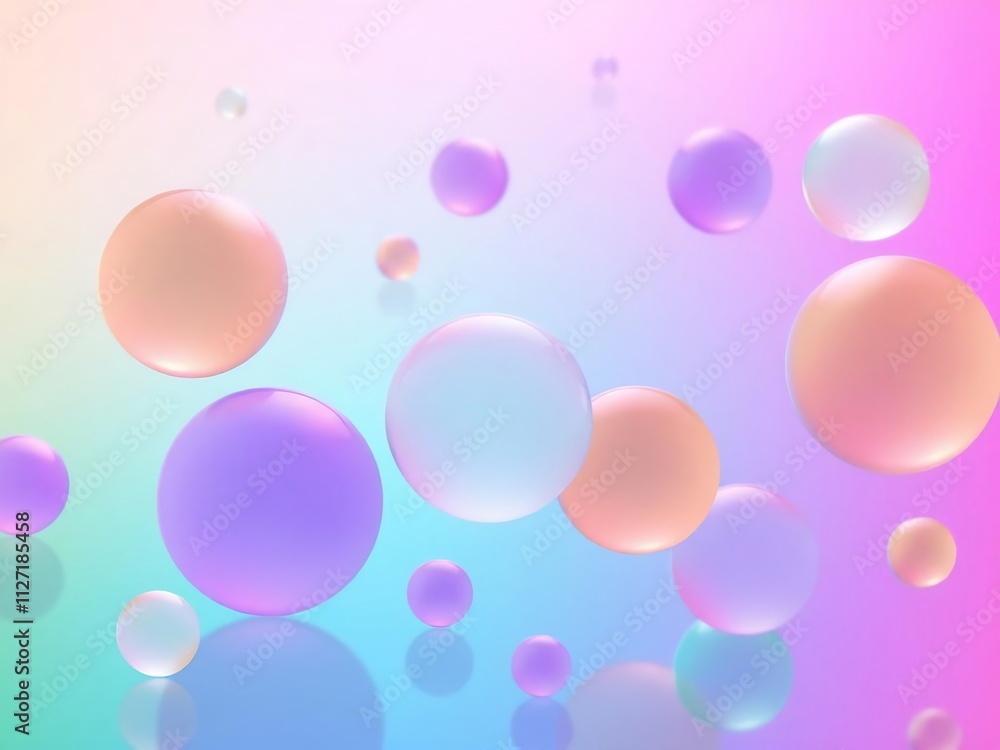 Pastel spheres float on a vibrant gradient background. Pastel spheres float on a vibrant gradient background.